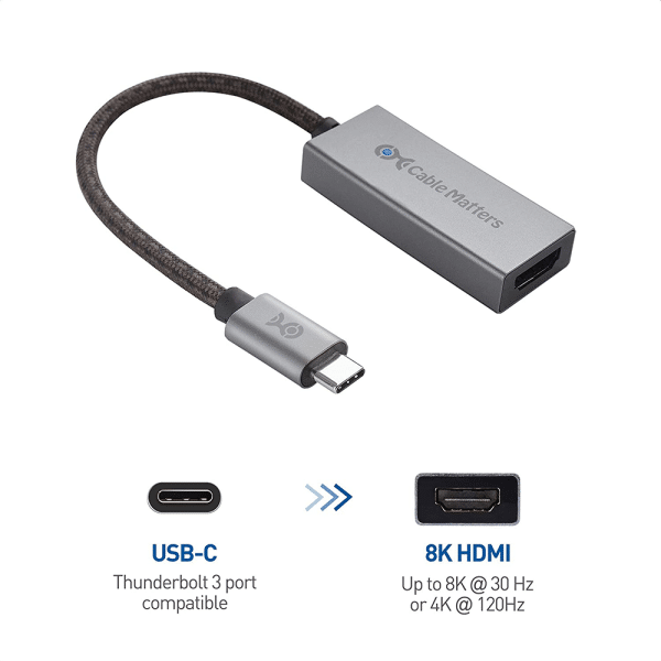 , Cable Matters 48Gbps USB C to HDMI Adapter Supporting 4K 120Hz and 8K HDR