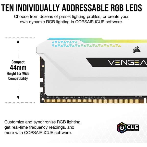 , VENGEANCE RGB PRO SL 32GB (2x16GB) DDR4 DRAM 3600MHz C18 Memory Kit – White