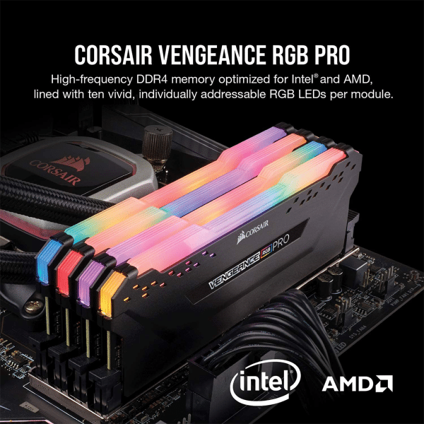 , Corsair VENGEANCE RGB PRO 32GB (2x16GB) DDR4 DRAM 3600MHz C18 Memory Kit Black