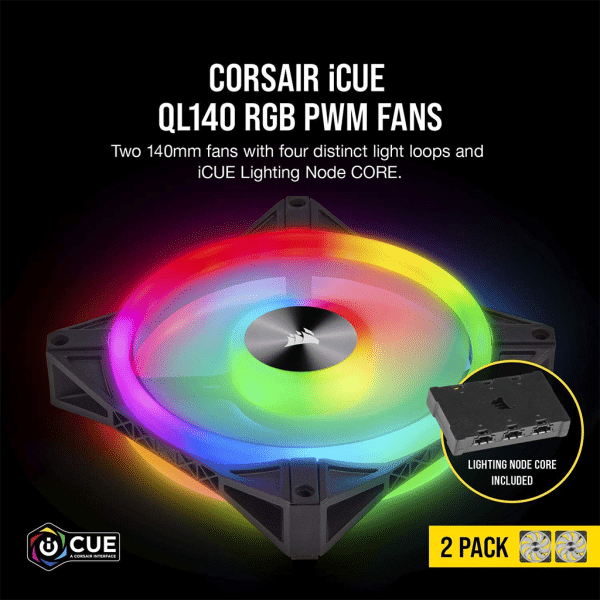 , Corsair QL Series, Ql140 Dual Pack with Lighting Node Core