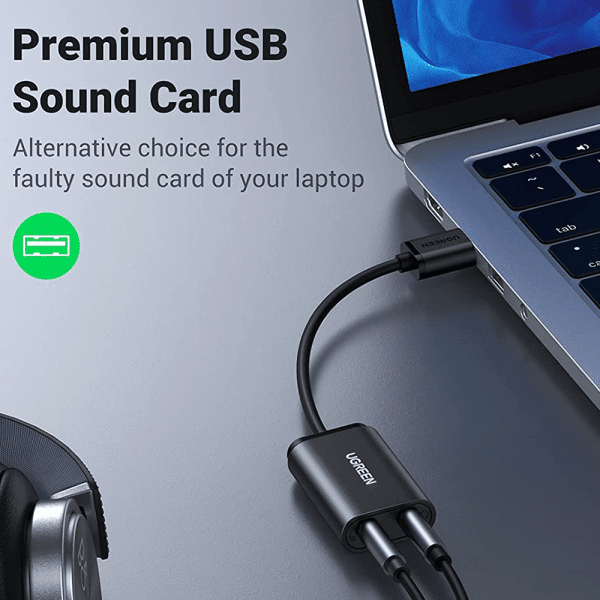 , UGREEN USB Sound Card External Stereo USB Aux Adapter USB to 3.5mm Audio