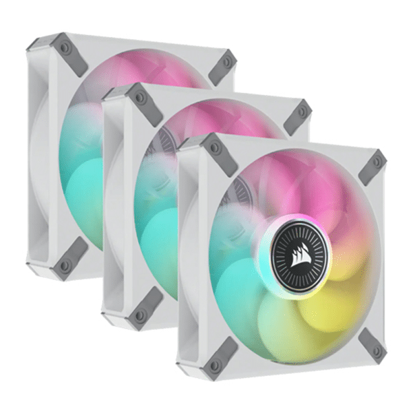 , Corsair iCUE ML120 RGB ELITE Premium 120mm PWM Magnetic Levitation Fan &#8211; White Triple Fan Kit with iCUE Lighting Node CORE