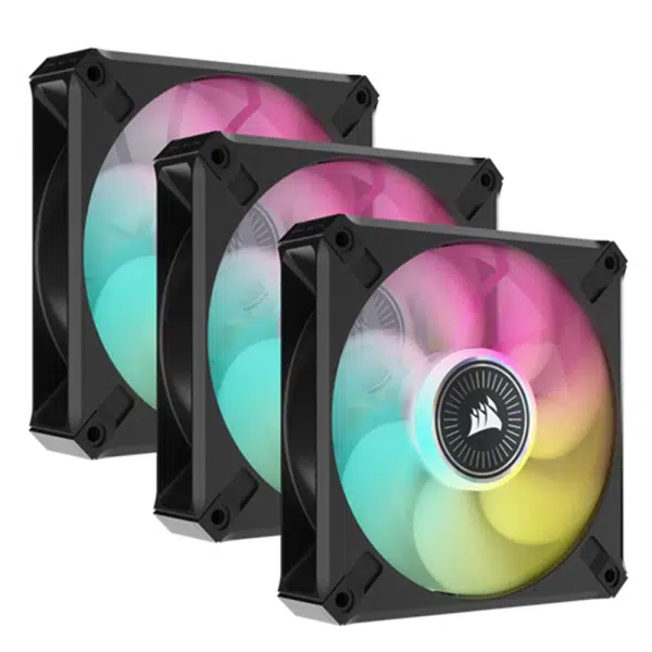 , Corsair iCUE ML120 RGB ELITE Premium 120mm PWM Magnetic Levitation Fan &#8211; Triple Fan Kit with iCUE Lighting Node CORE