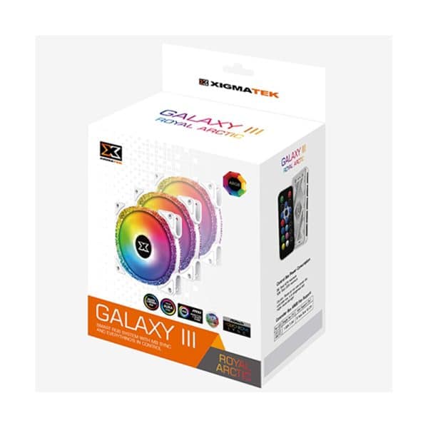 , Xigmatek Galaxy III Royal Arctic 3 x Case fans Kit With ARGB MB Sync and Control Box