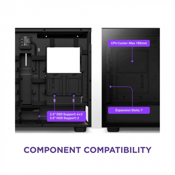 , NZXT H7 Elite Premium ATX Mid Tower Two Panel Front &amp; Left Side Tempered Glass Case With 7 RGB Fans &#8211; Black