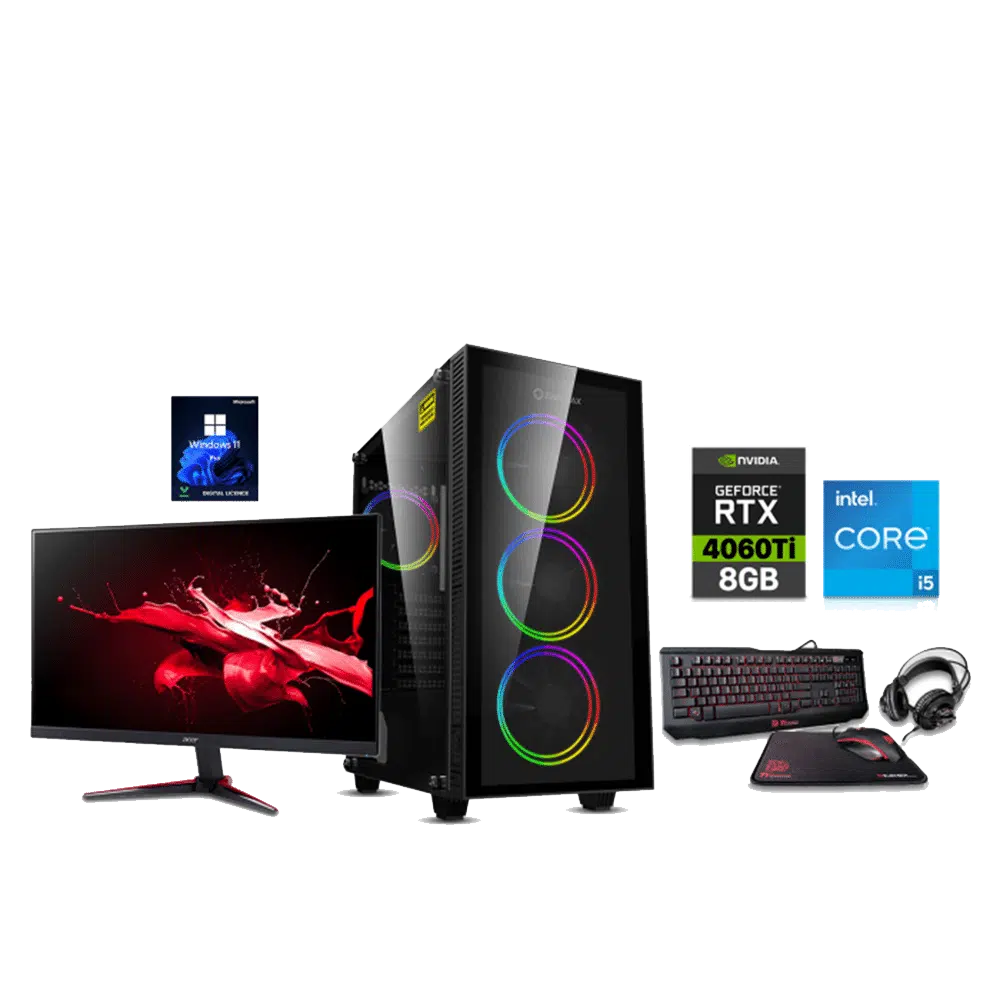 RTX 4060 Ti 8GB Gaming PC – i5-12400F – Draco XD Black + Monitor