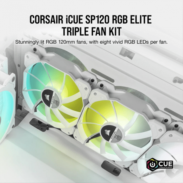 , Corsair iCUE SP120 RGB ELITE Performance 120mm Triple Fan Pack &#8211; White