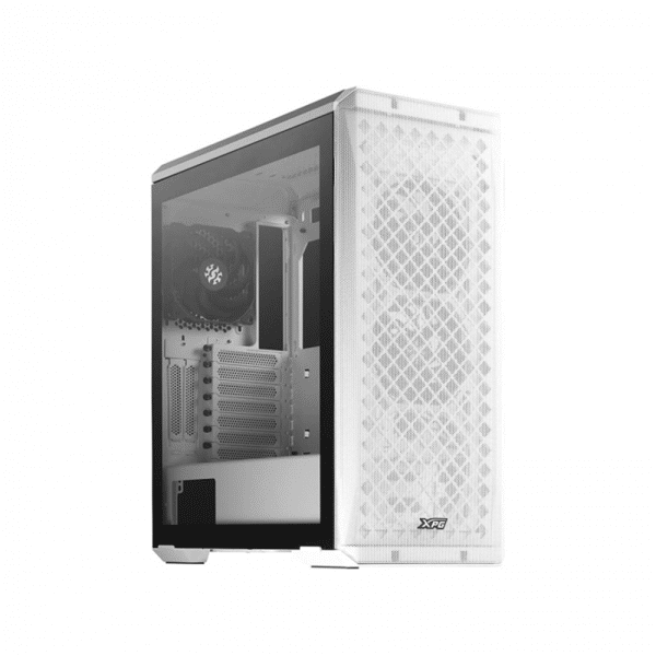 , XPG Defender Mid Tower Mesh Front Panel Efficient Airflow Tempered Glass Case With 2 ARGB Fans &#8211; White