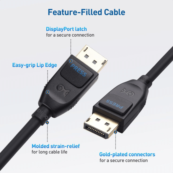 Cable Matters [VESA Certified] DisplayPort 2.1 Cable 2m, Support 40Gbps DP40 8K 120Hz, 4K 144Hz with FreeSync, G-SYNC and HDR for Gaming Monitor - AX Store Kuwait