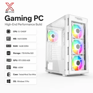 RTX 3050 6GB Gaming PC – i5-12400F – Twisted Minds Titan White