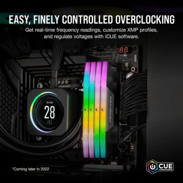 CORSAIR VENGEANCE® RGB 96GB (2x48GB) DDR5 DRAM 6600MT/s CL32 Memory Kit — Black - Image 3