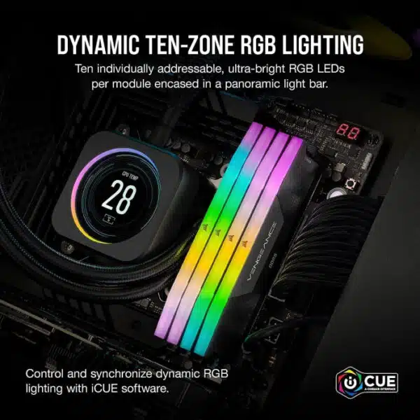 CORSAIR VENGEANCE® RGB 96GB (2x48GB) DDR5 DRAM 6600MT/s CL32 Memory Kit — Black - Image 4