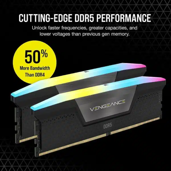 CORSAIR VENGEANCE® RGB 96GB (2x48GB) DDR5 DRAM 6600MT/s CL32 Memory Kit — Black - Image 5