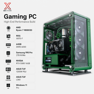 Gaming PC Ryzen 7 9800X3D - ROG X870-F - 64GB DDR5 6000 - Samsung 990 Pro 2TB NVMe - RTX 5080 16GB - ASUS TUF 1200W PSU - ASUS TUF L360 - Thermaltake Core P6 TG - Windows 11 Pro - AX Store Kuwait