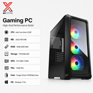 AX Store Gaming PC with Intel Core Ultra 5 225F, RTX 5060 Ti 8GB, 16GB DDR5 RAM, 1TB NVMe SSD, Cougar Archon 2 RGB Black Case, and Windows 11 Pro