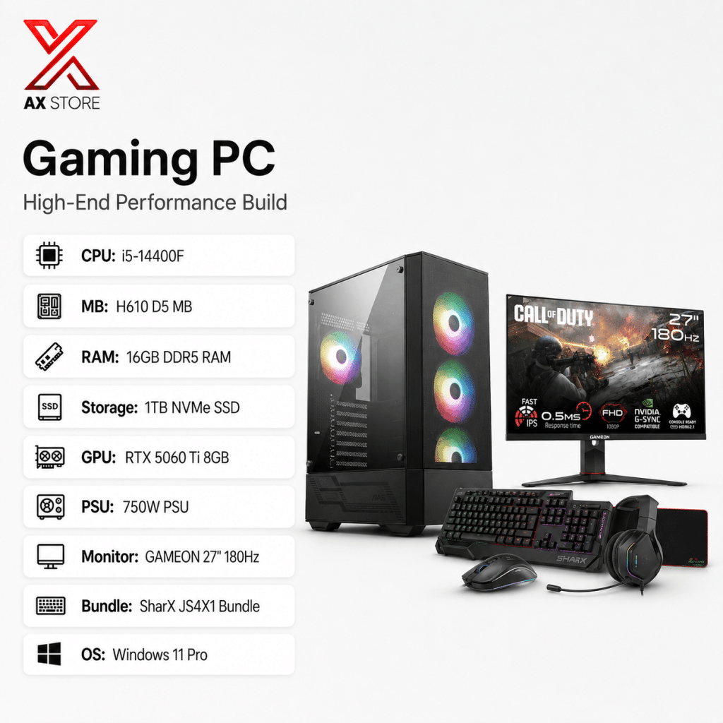 RTX 5060 Ti 8GB Gaming PC – i5-14400F – MAG Forge 112R Black + Monitor