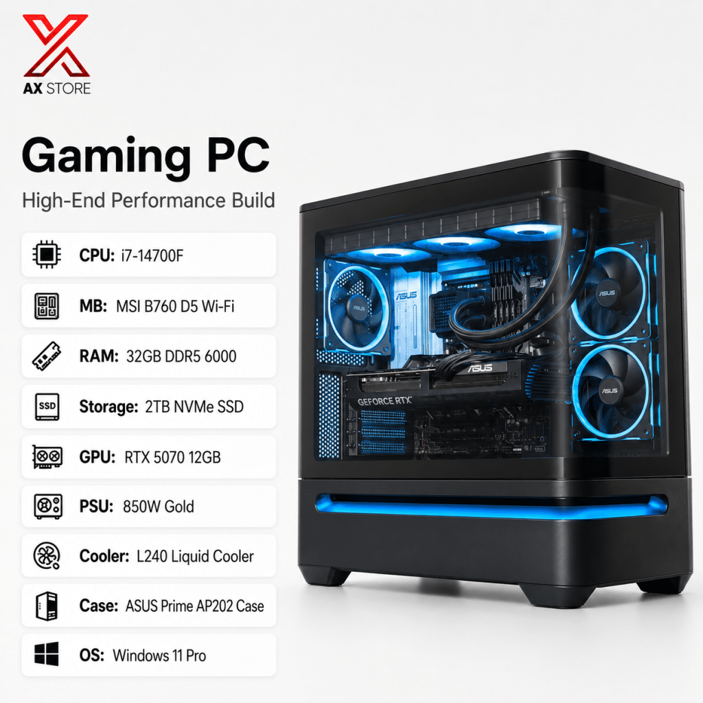 RTX 5070 Gaming PC – i7-14700F – ASUS Prime AP202 Black