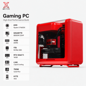 Gaming PC Ryzen 5 9600X - GIGABYTE B850M D3HP - 16GB DDR5 RAM - 1TB NVMe SSD - ASUS Dual RTX 5060 Ti 16GB - 750W Gold PSU - L240 Liquid Cooler - HYTE X50 Wild Cherry Case - Windows 11 Pro - AX Store Kuwait