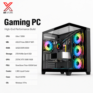 AX Store Gaming PC with Ultra 7 265K, RTX 5080 16GB, 32GB DDR5 6000 RAM, 2TB NVMe Gen4 SSD, L360 liquid cooling, and Windows 11 Pro