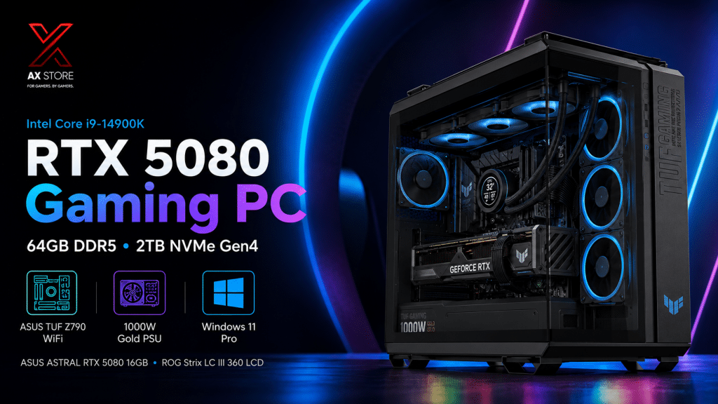 Gaming PC Intel Core i7-14700K with ASUS TUF RTX 5070 Ti 16GB, 32GB DDR5 RAM, 2TB Gen4 NVMe SSD and 360mm Liquid Cooling at AX Store
