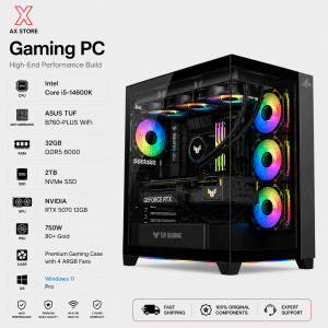 Gaming PC Intel i5-14600K - ASUS TUF B760 WiFi - 32GB DDR5 RAM - 2TB NVMe SSD - RTX 5070 12GB - 750W Gold PSU - L360 Liquid Cooler - Sharx Profin GX700 RGB Case - Windows 11 Pro - AX Store Kuwait