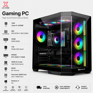 Gaming PC Intel i7-14700F - MSI B760 WiFi - 32GB DDR5 6000 RAM - 1TB NVMe SSD - RTX 5060 Ti 16GB - 750W PSU - L240 Liquid Cooler - Jungle Leopard AS-01 RGB Case - Windows 11 Pro - AX Store Kuwait