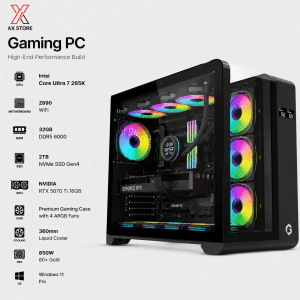 Gaming PC Intel Core Ultra 7 265K - ASUS Z890-P WiFi - 32GB DDR5 6000 - 2TB NVMe Gen4 SSD - Gigabyte RTX 5070 Ti 16GB - 850W Gold PSU - L360 Liquid Cooler - GameOn Infinity RGB Case - Windows 11 Pro - AX Store Kuwait