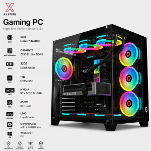 Gaming PC Intel i7-14700K - Gigabyte Z790 D Ultra DDR5 - 32GB DDR5 5600 RAM - 1TB NVMe SSD - RTX 5070 Ti 16GB - 850W Gold PSU - L360 Liquid Cooler - GameOn Emperor Arctic RGB Case - Windows 11 Pro - AX Store Kuwait