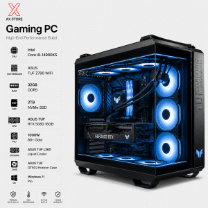 Gaming PC Intel i9-14900KS - ASUS TUF Z790 WiFi - 32GB DDR5 RAM - 2TB NVMe SSD - ASUS TUF RTX 5080 16GB - 1000W Gold PSU - ASUS TUF L360 Liquid Cooler - ASUS TUF GT502 Horizon Case - Windows 11 Pro - AX Store Kuwait