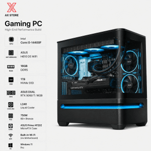 Gaming PC Intel i5-14400F - ASUS H610 D5 WiFi - 16GB DDR5 RAM - 1TB NVMe SSD - ASUS DUAL RTX 5060 Ti 16GB - 750W PSU - L240 Liquid Cooler - ASUS Prime AP202 Case - Windows 11 Pro - AX Store Kuwait