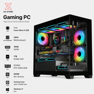Gaming PC Intel Core Ultra 5 225 - H810 - 16GB DDR5 RAM - 1TB NVMe SSD - RTX 5060 8GB - 650W PSU - DarkFlash Aigo C218M RGB Case - Windows 11 Pro - AX Store Kuwait