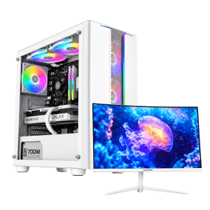 RTX 5060 Gaming PC – i5-14400F – Y Pro Arctic White + Monitor
