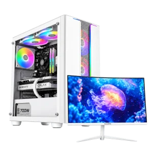 RTX 5060 Gaming PC – i5-14400F – Y Pro Arctic White + Monitor