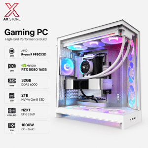 Gaming PC Ryzen 9-9950X3D - ASUS ROG STRIX X870-A MB - 32GB DDR5 6000 RAM - 2TB NVMe Gen5 SSD - RTX 5080 16GB - 1000W Gold PSU - NZXT Elite L360 - NZXT H9 Flow RGB - Windows 11 Pro - AX Store Kuwait