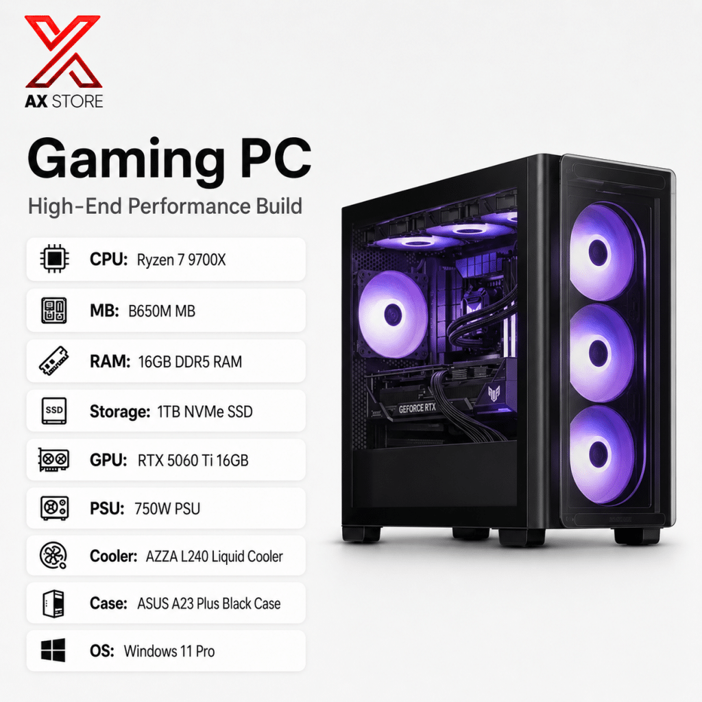 RTX 5060 Ti 16GB Gaming PC – Ryzen 7 9700X – A23 Plus – 16GB/1TB