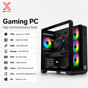 Intel Core i7-14700F Gaming PC with RTX 5070 12GB, 16GB DDR5 RAM, 1TB NVMe SSD, B760M WiFi DDR5, 850W Gold PSU, AZZA L240 Liquid Cooler, GameOn Infinity Midnight Black Case, Windows 11 Pro - AX Store