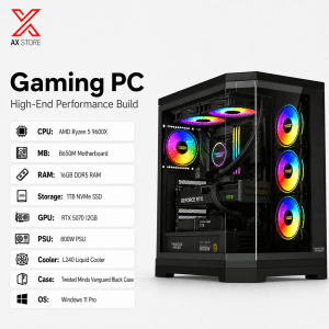 AMD Ryzen 5 9600X Gaming PC with RTX 5070 12GB, 16GB DDR5 RAM, 1TB NVMe SSD, B650M Motherboard, 800W PSU, L240 Liquid Cooler, Twisted Minds Vanguard Black Case, Windows 11 Pro - AX Store