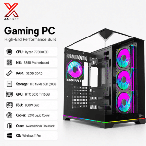 High-End Gaming PC with AMD Ryzen 7 7800X3D, RTX 5070 Ti 16GB, 32GB DDR5 RAM and Twisted Minds Elite Black Case