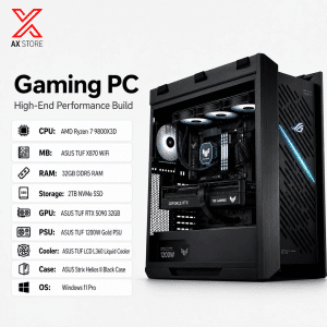 AMD Ryzen 7 9800X3D Gaming PC with ASUS TUF RTX 5090 32GB, 32GB DDR5 RAM, 2TB NVMe SSD, ASUS TUF X870 WiFi, ASUS TUF 1200W Gold PSU, ASUS TUF LCD L360 Liquid Cooler, ASUS Strix Helios II Black Case, Windows 11 Pro - AX Store