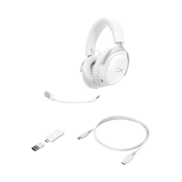 HyperX Cloud III S Wireless Bluetooth Gaming Headset with 53mm Angled Drivers, Up to 200 Hours Battery, White - AX Store