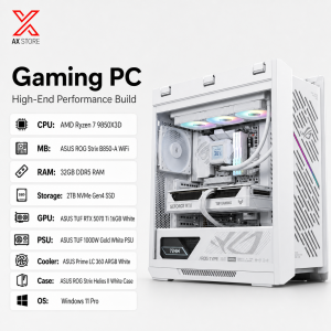 AMD Ryzen 7 9850X3D Gaming PC with ASUS TUF RTX 5070 Ti 16GB White, 32GB DDR5 RAM, 2TB NVMe Gen4 SSD, ASUS ROG Strix B850-A WiFi, ASUS TUF 1000W Gold White PSU, ASUS Prime LC 360 ARGB White, ASUS ROG Strix Helios II White Case, Windows 11 Pro - AX Store