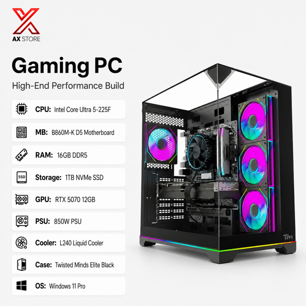 RTX 5070 Gaming PC – Ultra 5 225F – Twisted Minds Elite Black