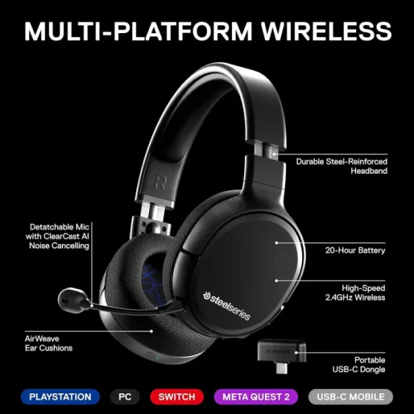 SteelSeries Arctis 1 Wireless USB-C Gaming Headset – Black - AX Store Kuwait - 5