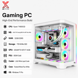 AX Store Kuwait Premium White Gaming PC with AMD Ryzen 7 9800X3D, GIGABYTE RTX 5070 Ti 16GB, 32GB DDR5 RAM and Twisted Minds Flux White Case