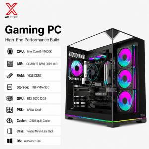 AX Store Kuwait High-Performance Gaming PC with Intel Core i5-14600K, RTX 5070 12GB, 16GB DDR5 RAM and Twisted Minds Elite Black Case