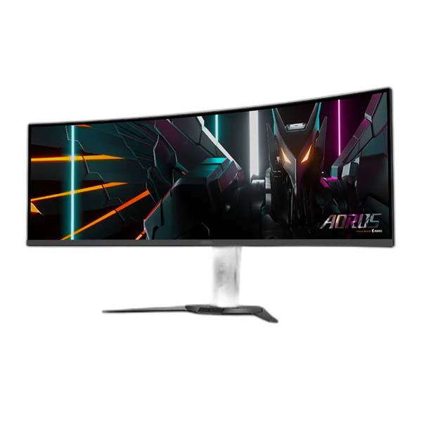 AORUS CO49DQ gaming monitor angled front view
