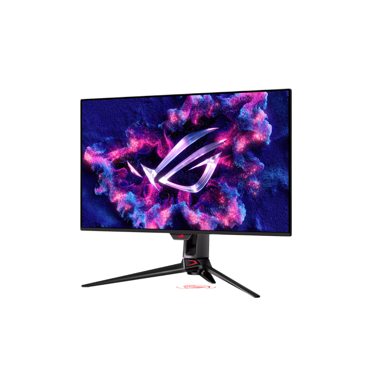 ASUS ROG Swift OLED PG32UCDM monitor front left angle