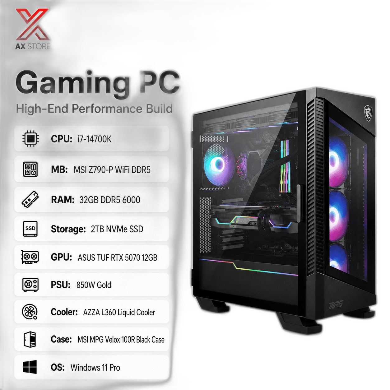 RTX 5070 Gaming PC, Intel i7-14700K