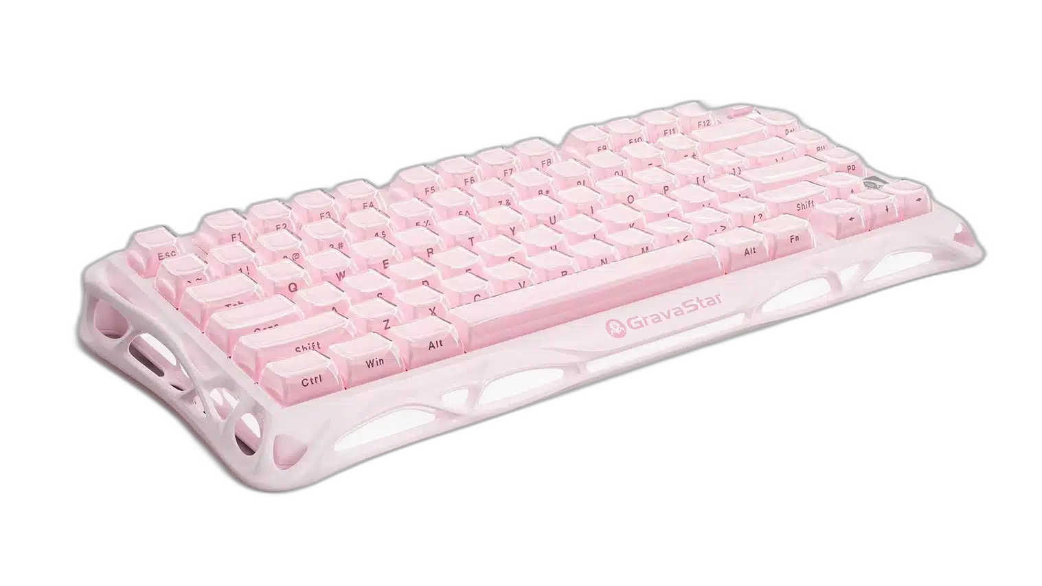 GravaStar Mercury K1 Sakura Pink Wireless Keyboard angled view