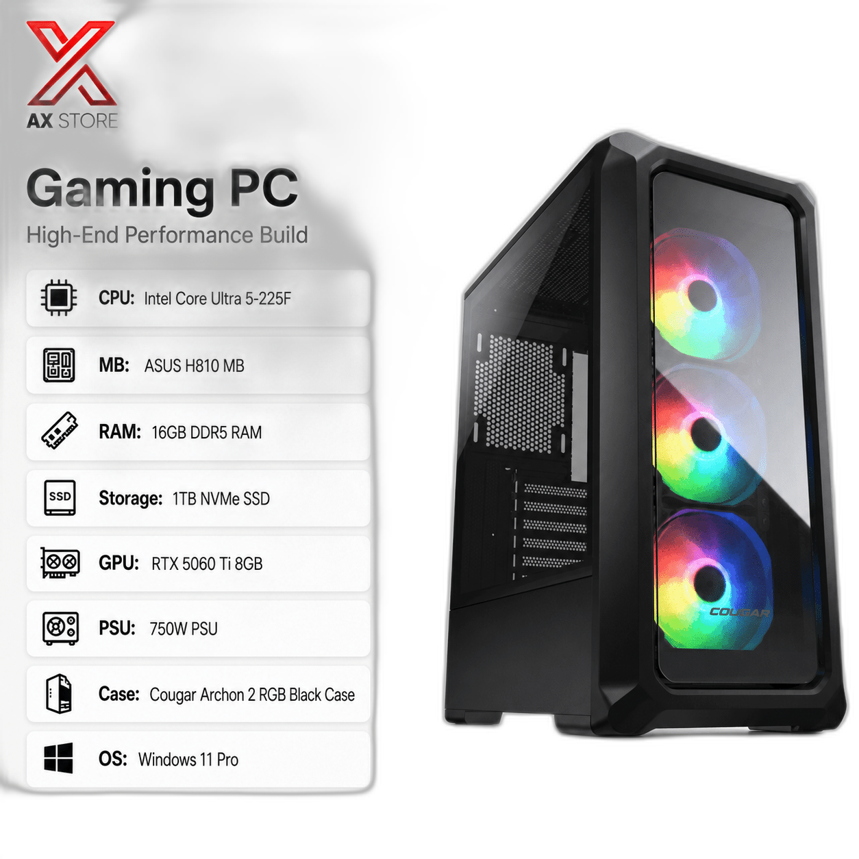 RTX 5060 Ti Gaming PC, Intel Core Ultra 5 225F